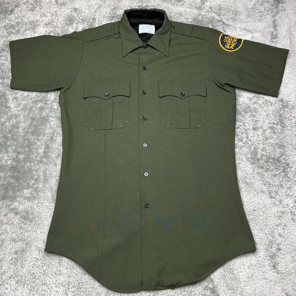 Vintage Border Patrol Shirt Mens Medium Green Sleeve Patch Uniform